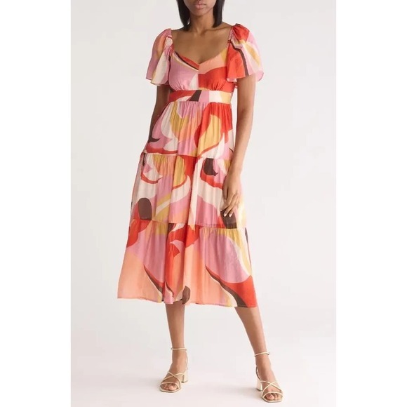 Lush Dresses & Skirts - LUSH FLORAL FLUTTER SLEEVE TIERED‎ DRESS SIZE SMALL